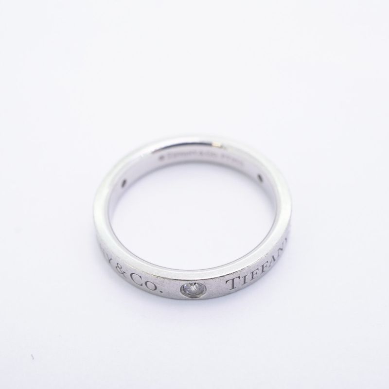Tiffany & Co Ring Flat Band 3PD Pt950 Platinum Diamond #8 Ladies