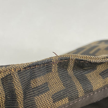 Fendi Handbag Zucca Nylon Canvas Brown Silver Hardware Women