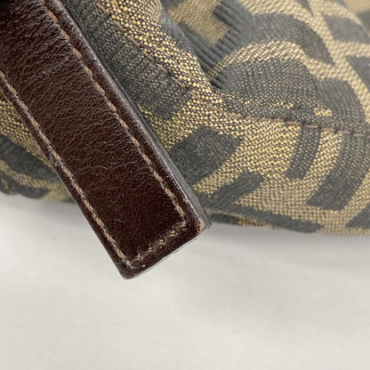 Fendi Handbag Zucca Nylon Canvas Brown Silver Hardware Women