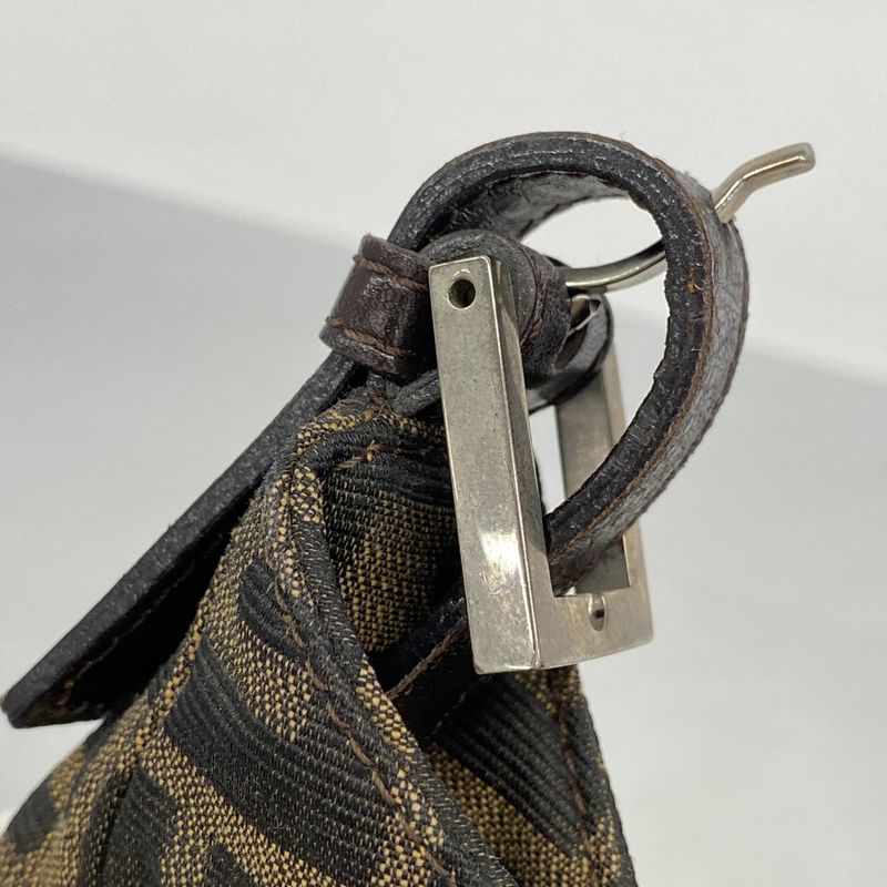 Fendi Handbag Zucca Nylon Canvas Brown Silver Hardware Women