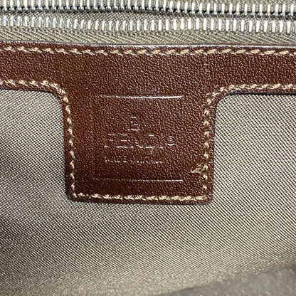 Fendi Handbag Zucca Nylon Canvas Brown Silver Hardware Women
