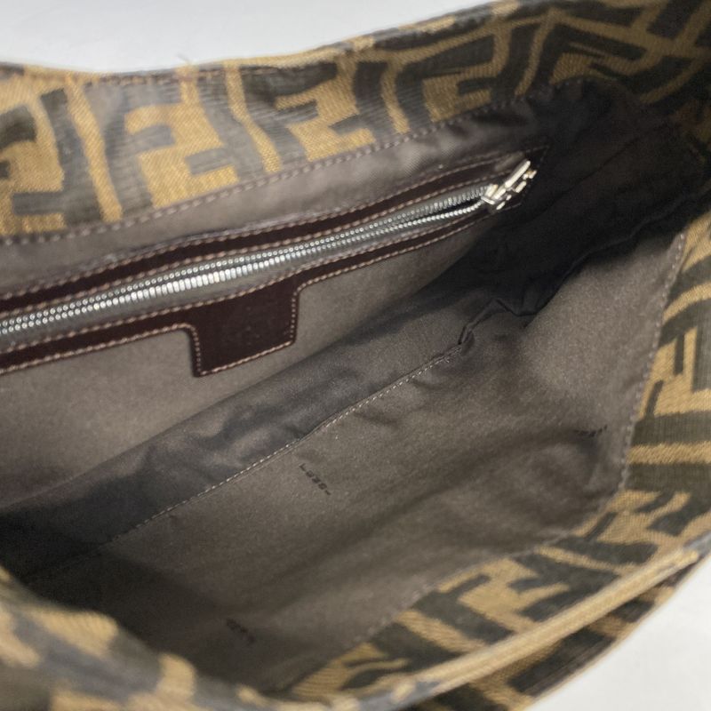 Fendi Handbag Zucca Nylon Canvas Brown Silver Hardware Women