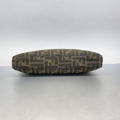 Fendi Handbag Zucca Nylon Canvas Brown Silver Hardware Women