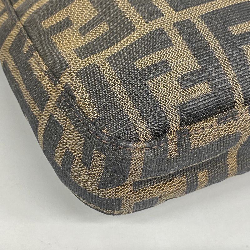 Fendi Handbag Zucca Nylon Canvas Brown Silver Hardware Women