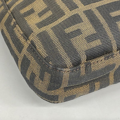 Fendi Handbag Zucca Nylon Canvas Brown Silver Hardware Women
