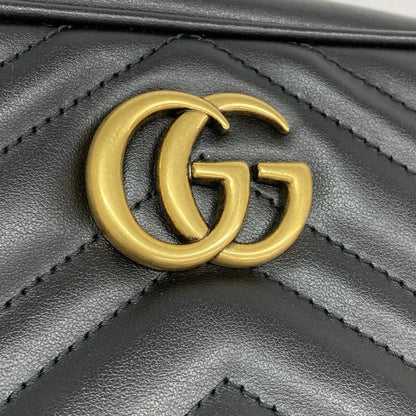 Gucci Shoulder Bag Ggmarmont 448065 Leather Black Gold Hardware Women