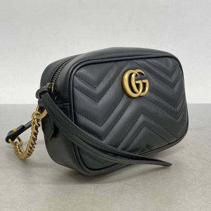 Gucci Shoulder Bag Ggmarmont 448065 Leather Black Gold Hardware Women