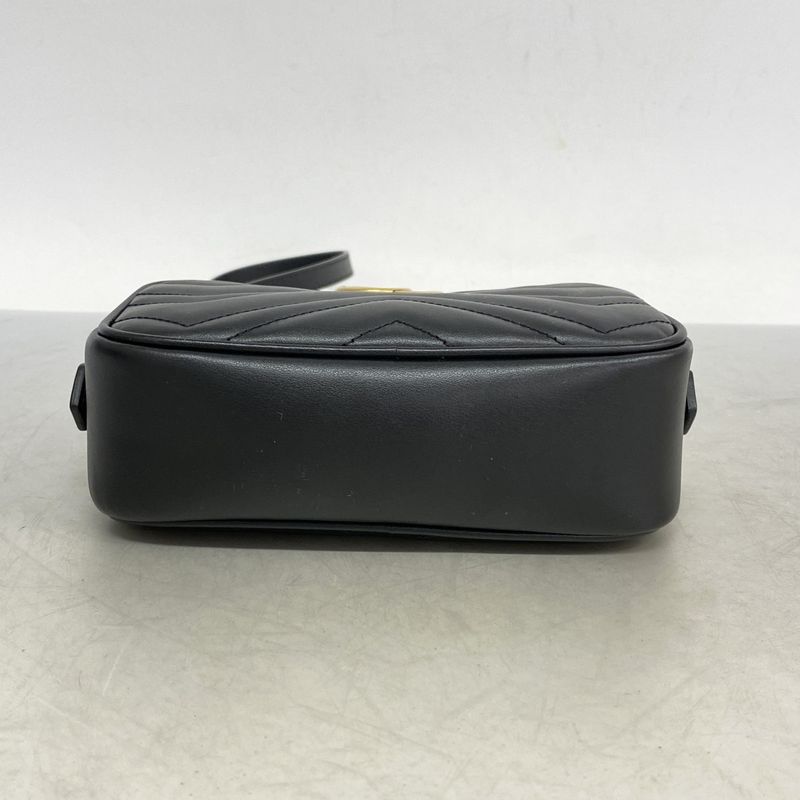 Gucci Shoulder Bag Ggmarmont 448065 Leather Black Gold Hardware Women