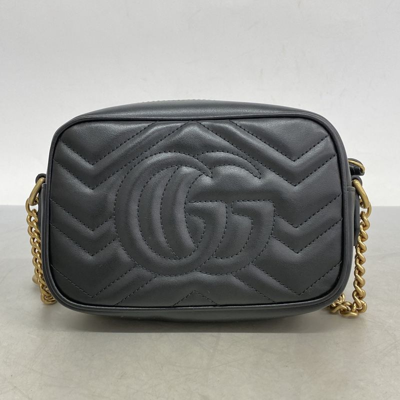 Gucci Shoulder Bag Ggmarmont 448065 Leather Black Gold Hardware Women