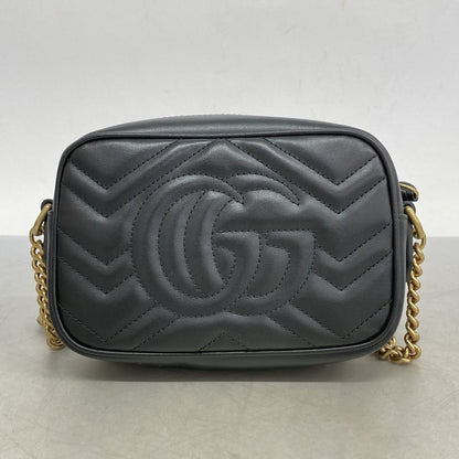Gucci Shoulder Bag Ggmarmont 448065 Leather Black Gold Hardware Women