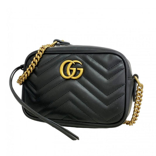 Gucci Shoulder Bag Ggmarmont 448065 Leather Black Gold Hardware Women