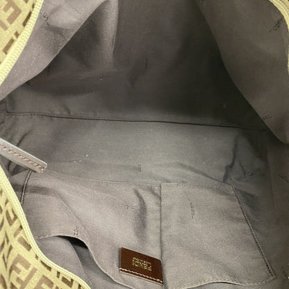 Fendi Tote Bag Zucchino Nylon Canvas Beige Brown Chien Pan Gold Hardware Women's