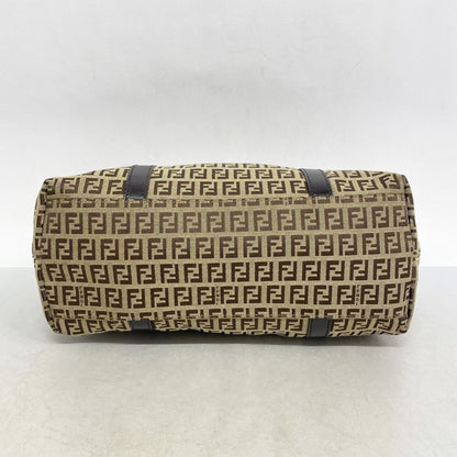 Fendi Tote Bag Zucchino Nylon Canvas Beige Brown Chien Pan Gold Hardware Women's