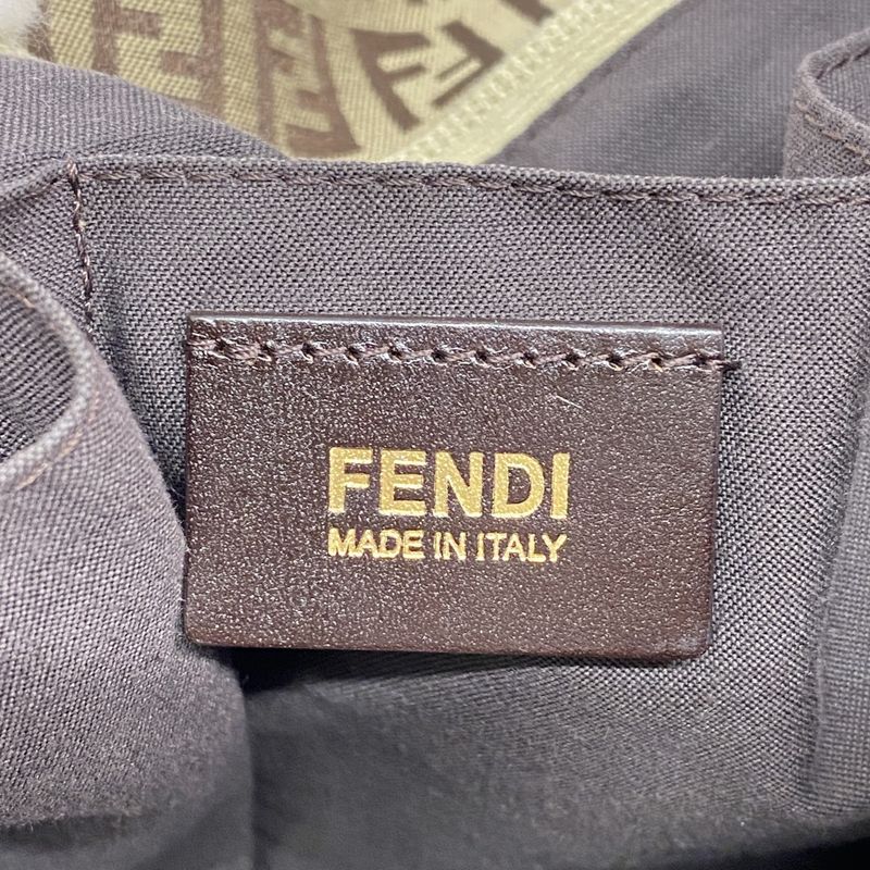 Fendi Tote Bag Zucchino Nylon Canvas Beige Brown Chien Pan Gold Hardware Women's