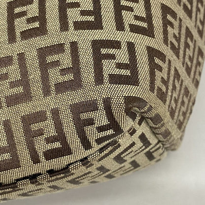 Fendi Tote Bag Zucchino Nylon Canvas Beige Brown Chien Pan Gold Hardware Women's