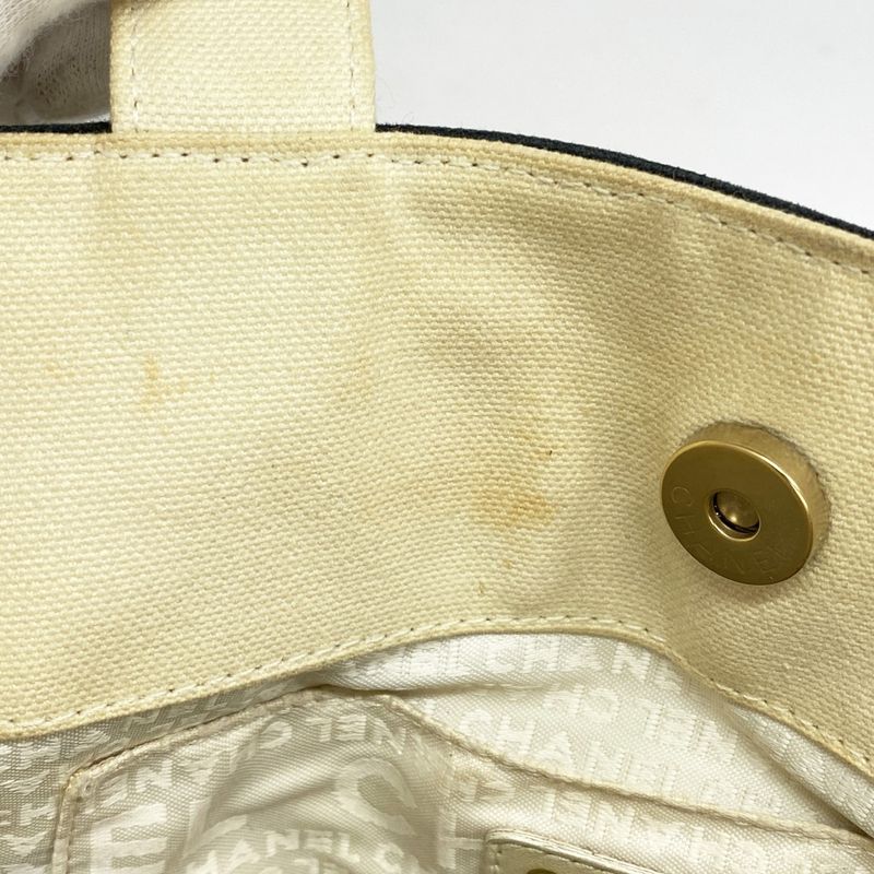 Chanel Tote Bag Windows Canvas Black White Chien Pan Gold Hardware Women's