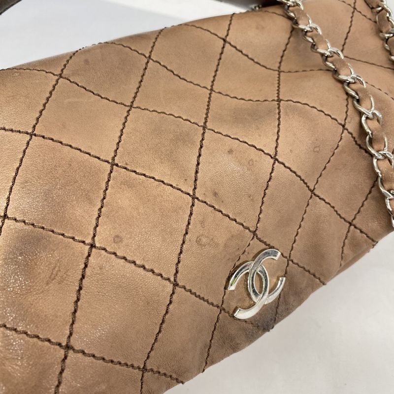 Chanel Shoulder Bag Matelasse Sparkle Leather Brown Silver Hardware Women