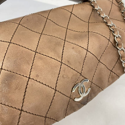 Chanel Shoulder Bag Matelasse Sparkle Leather Brown Silver Hardware Women