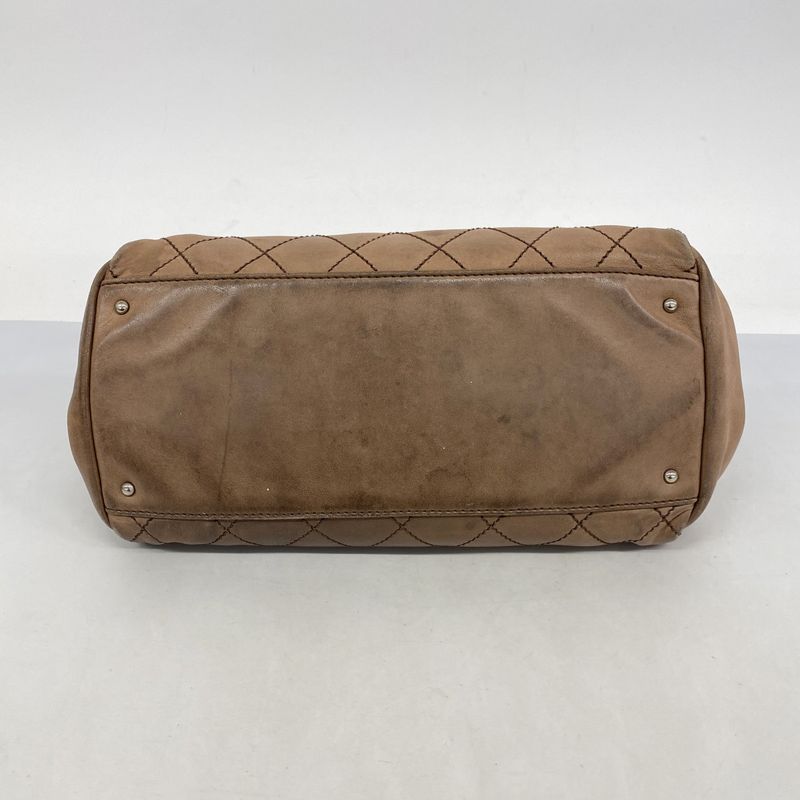 Chanel Shoulder Bag Matelasse Sparkle Leather Brown Silver Hardware Women