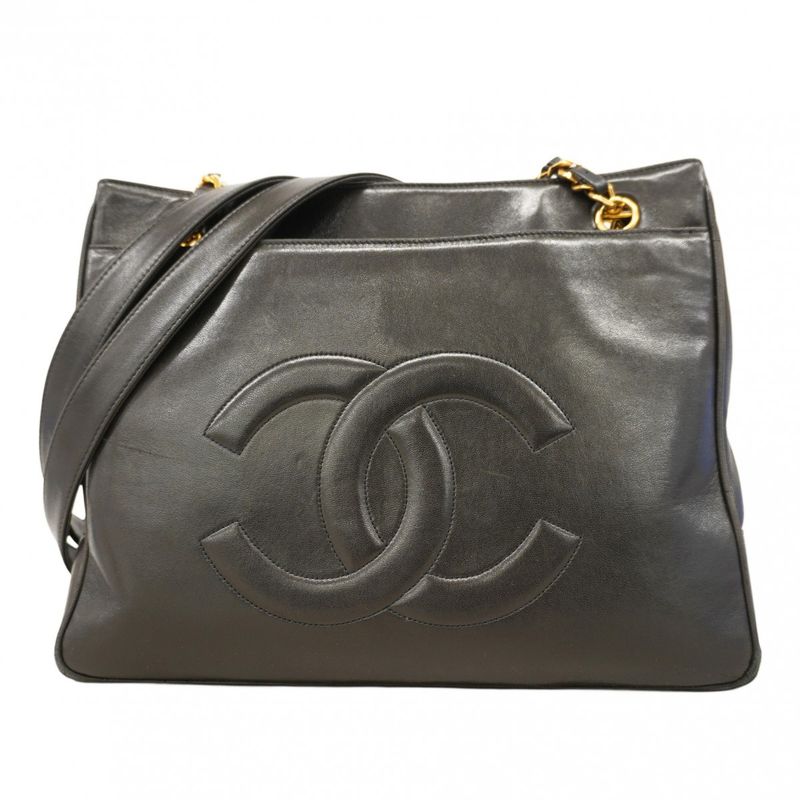 Chanel Tote Bag Lambskin Black Gold Hardware Women