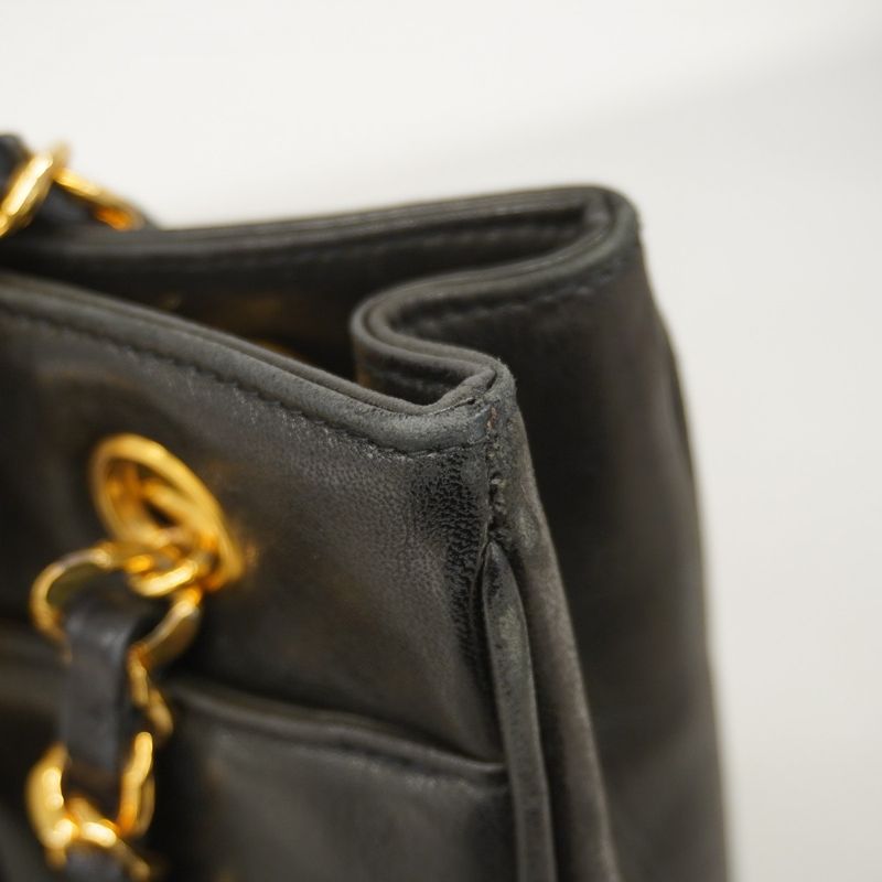 Chanel Tote Bag Lambskin Black Gold Hardware Women