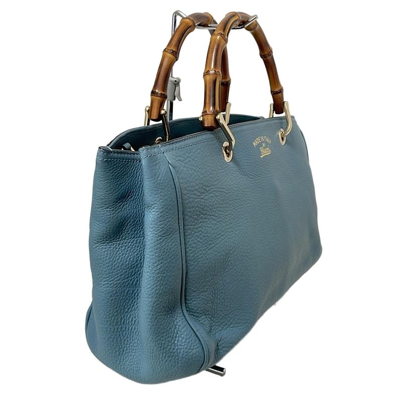 Gucci Bamboo Shopper Tote Bag 323660 Light Blue Leather