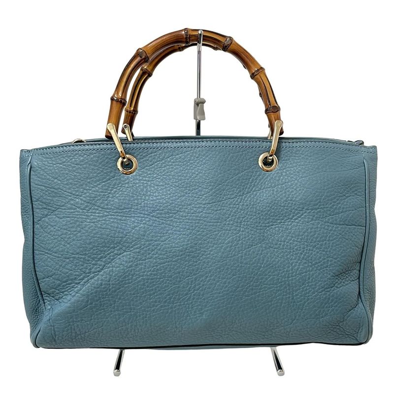 Gucci Bamboo Shopper Tote Bag 323660 Light Blue Leather