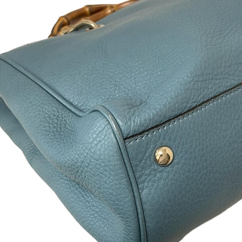 Gucci Bamboo Shopper Tote Bag 323660 Light Blue Leather