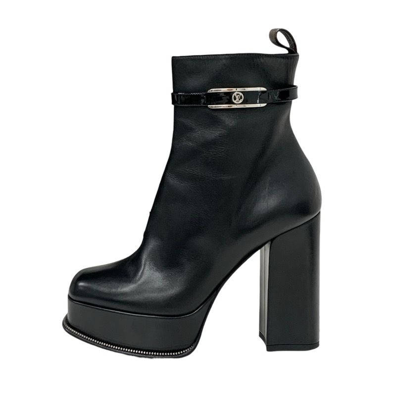 Louis Vuitton Fameline Monogram Boots Short Boots Shoes Leather Patent Black