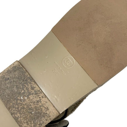 Chanel Sandals Shoes Haraco Mouton Beige Black Gold Coco Mark Chain Strap Flat