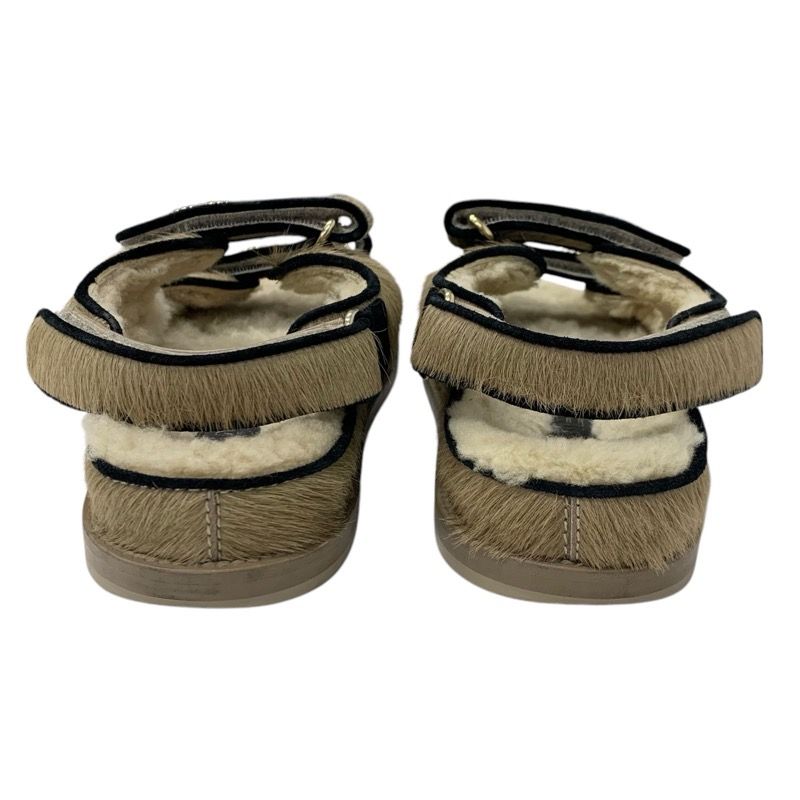 Chanel Sandals Shoes Haraco Mouton Beige Black Gold Coco Mark Chain Strap Flat
