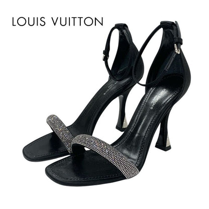 Louis Vuitton Appeal Line Sandals Shoes Satin Black Silver Unused Rhinestone