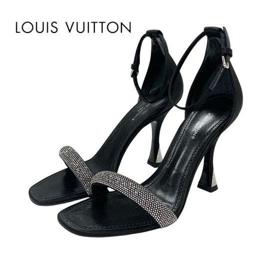 Louis Vuitton Appeal Line Sandals Shoes Satin Black Silver Unused Rhinestone