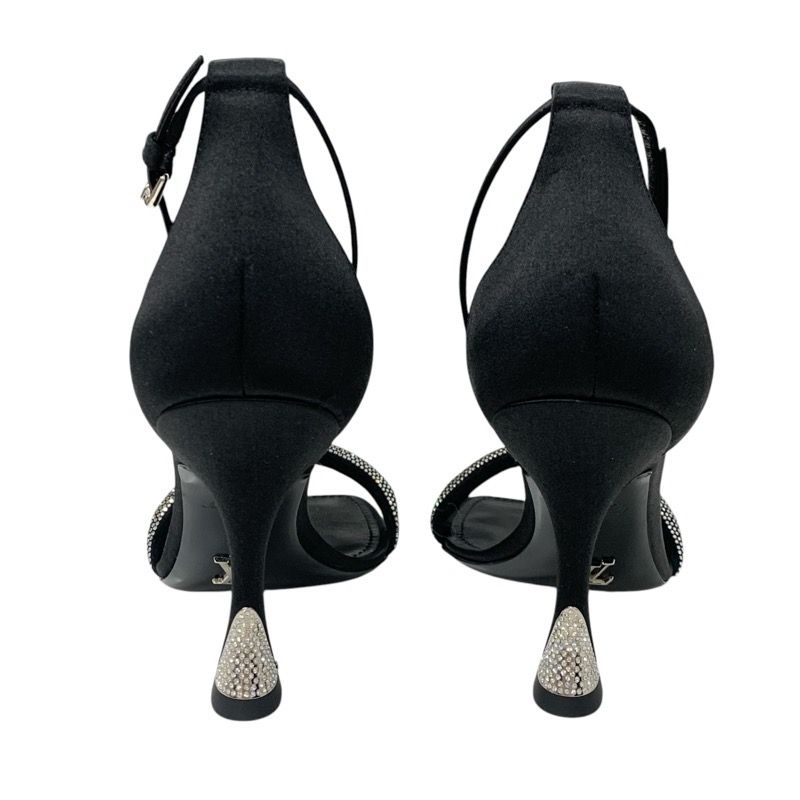 Louis Vuitton Appeal Line Sandals Shoes Satin Black Silver Unused Rhinestone