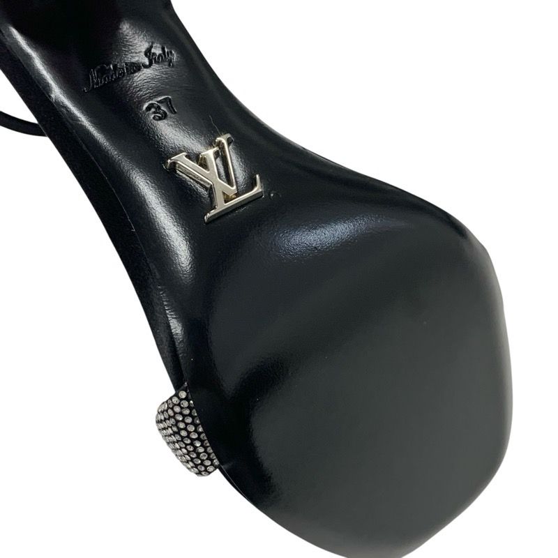 Louis Vuitton Appeal Line Sandals Shoes Satin Black Silver Unused Rhinestone