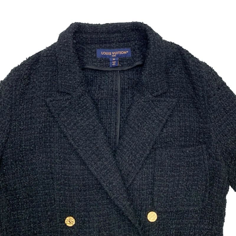 Louis Vuitton Outerwear Black Gold Double Breasted Tweed Leather