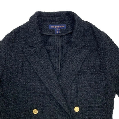 Louis Vuitton Outerwear Black Gold Double Breasted Tweed Leather