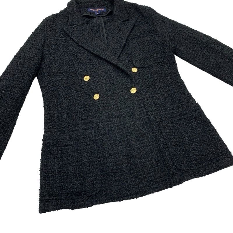 Louis Vuitton Outerwear Black Gold Double Breasted Tweed Leather
