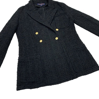 Louis Vuitton Outerwear Black Gold Double Breasted Tweed Leather