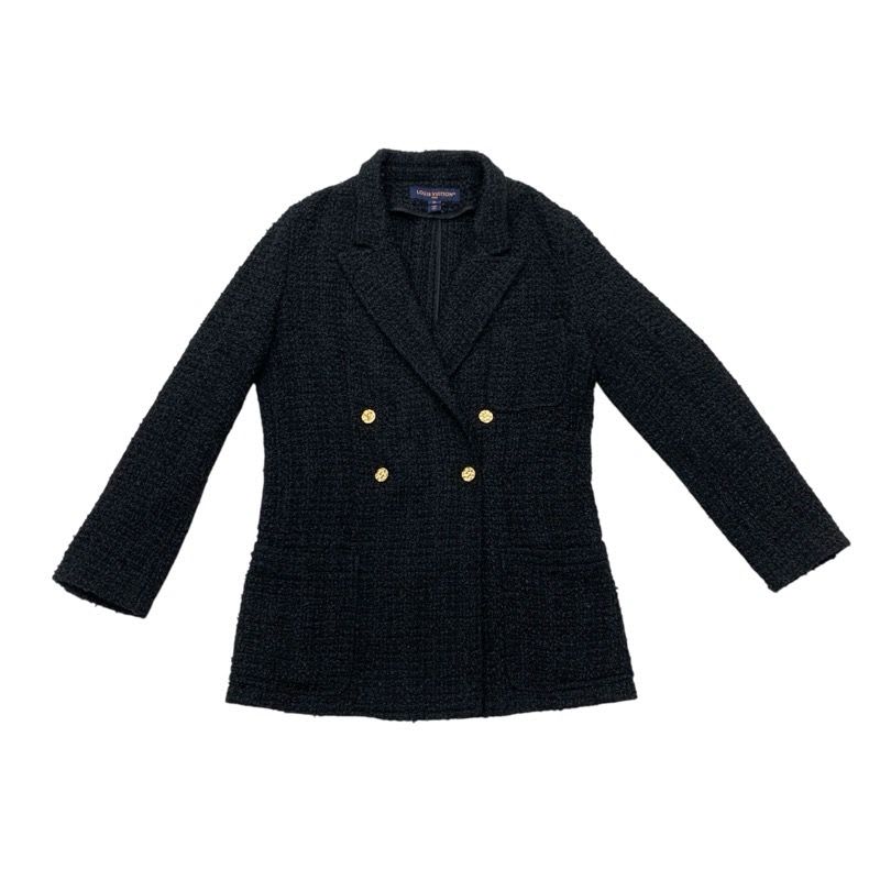 Louis Vuitton Outerwear Black Gold Double Breasted Tweed Leather