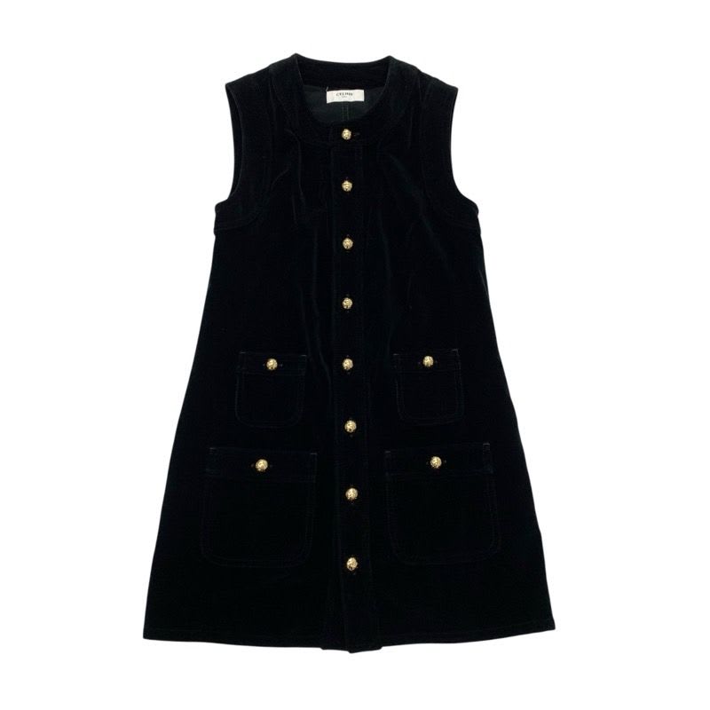 Celine Dress Cotton Black Gold Triomphe Velor