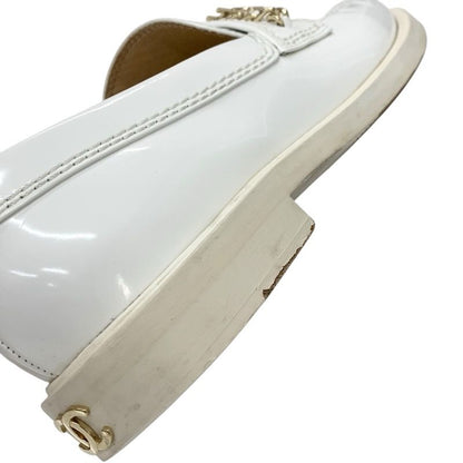 Chanel Loafer Leather Shoes Patent White Gold Logo Here Mark Chain