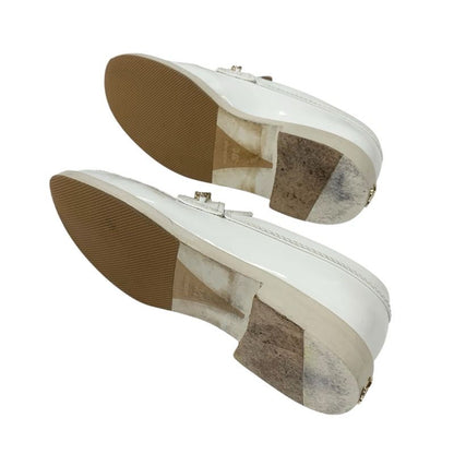 Chanel Loafer Leather Shoes Patent White Gold Logo Here Mark Chain