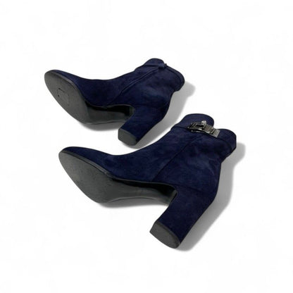 Hermes Boots Short Shoes Suede Navy Silver Kelly Hardware