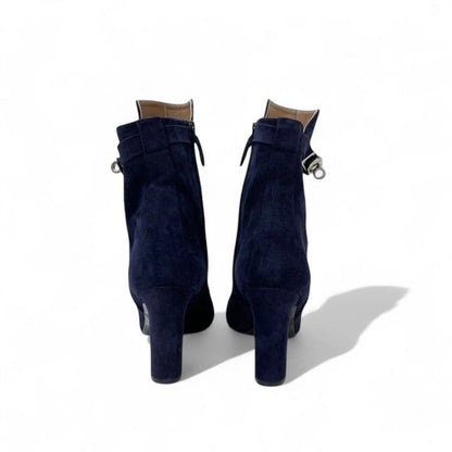 Hermes Boots Short Shoes Suede Navy Silver Kelly Hardware