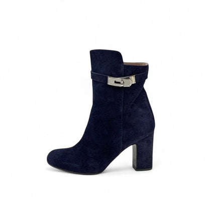 Hermes Boots Short Shoes Suede Navy Silver Kelly Hardware