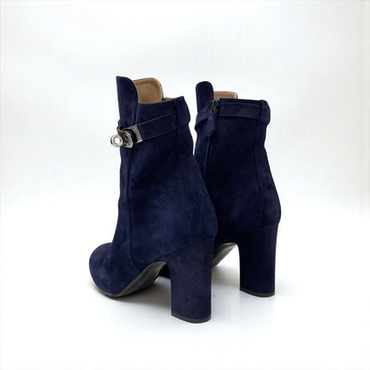 Hermes Boots Short Shoes Suede Navy Silver Kelly Hardware