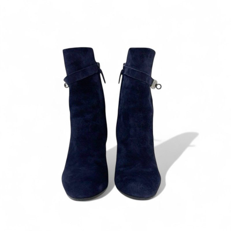Hermes Boots Short Shoes Suede Navy Silver Kelly Hardware
