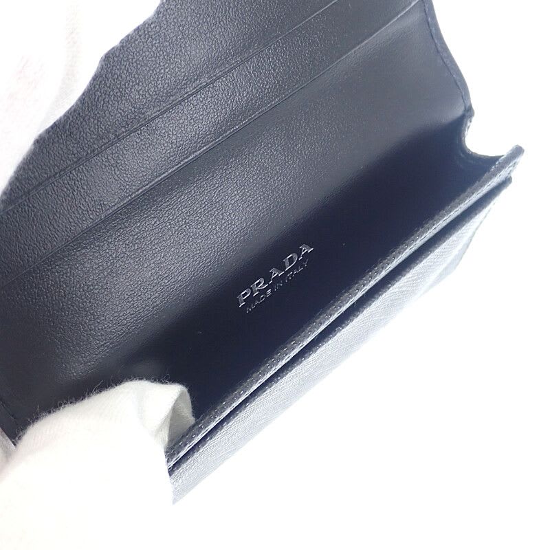 Prada Saffiano Triangle 1 Mc110 qhh f0632 Card Case Black Silver