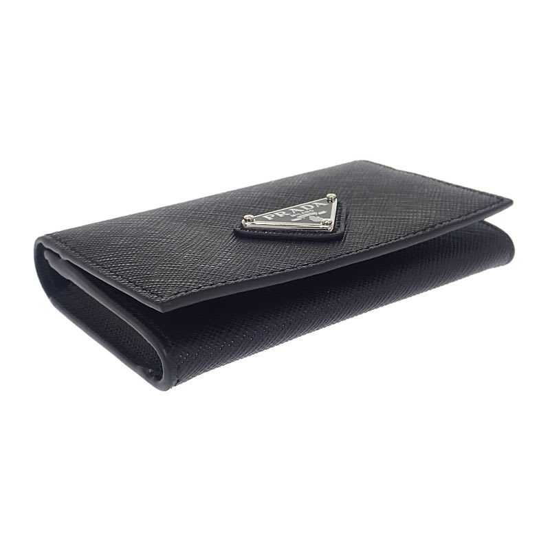 Prada Saffiano Triangle 1 Mc110 qhh f0632 Card Case Black Silver